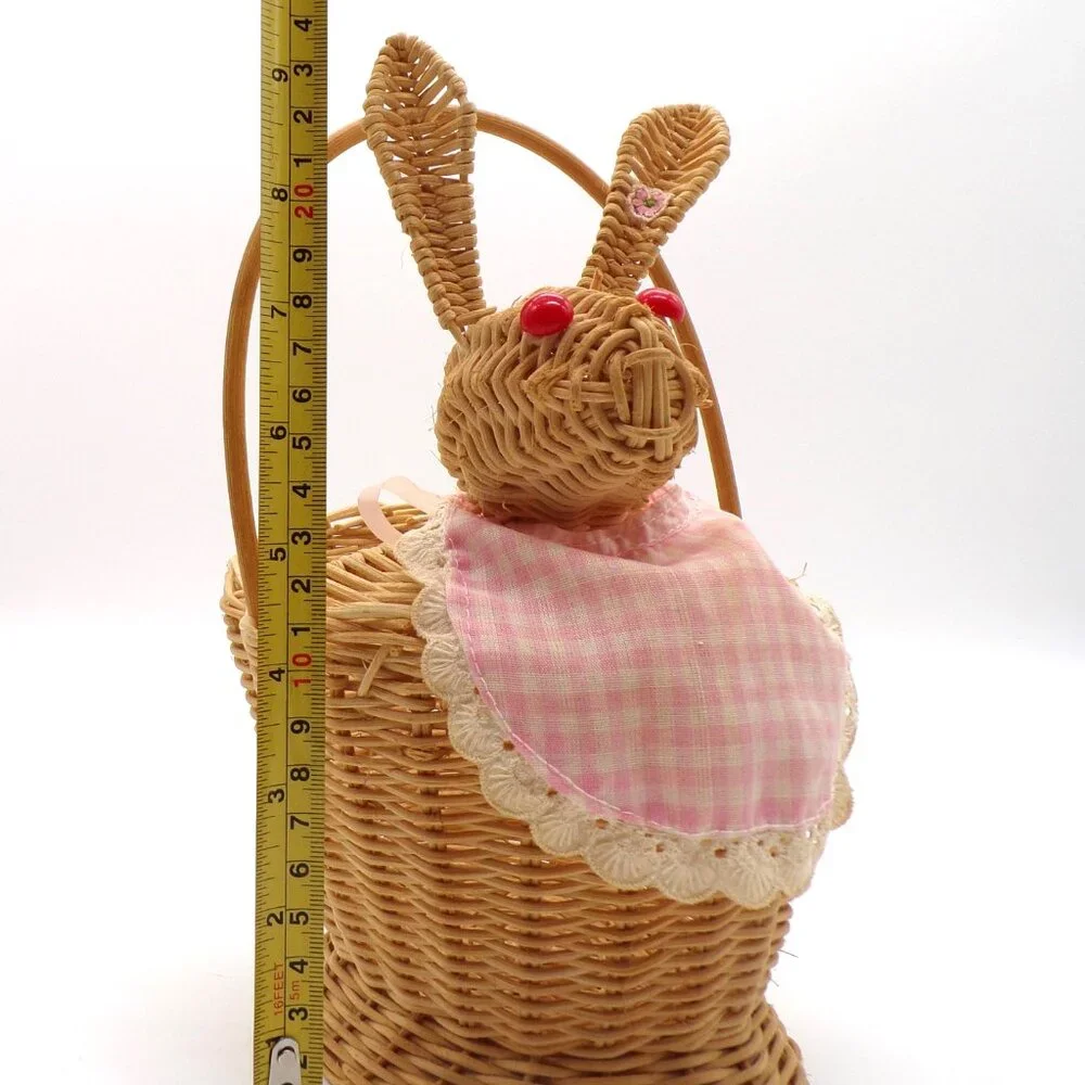 VTG Bunny Rabbit Basket Apron Wicker Woven Cottagecore Kitchen Decor Tabletop